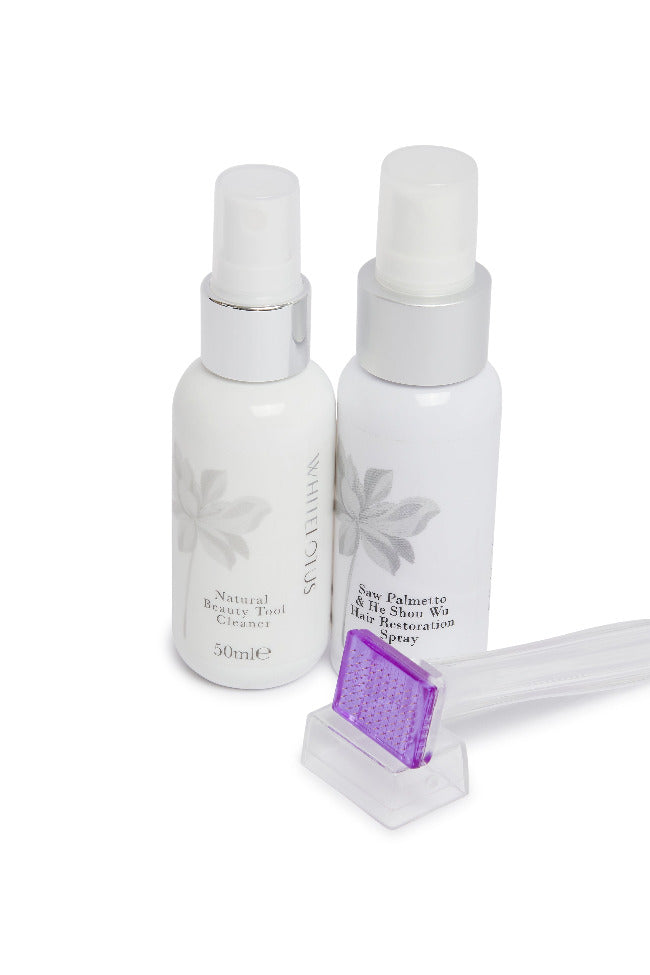 A dermastamp, hair loss spray and a dermastamp cleaner