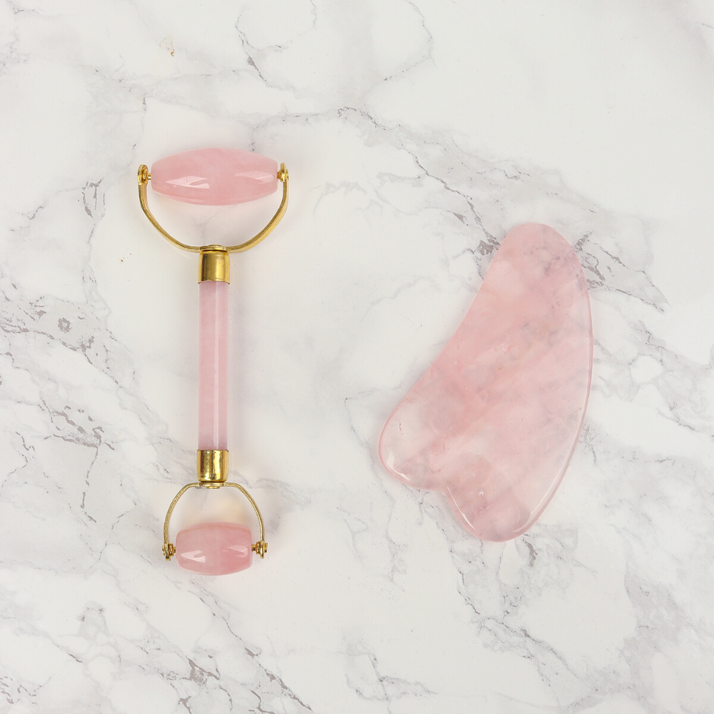 Double Headed Rose Quartz Roller - Natural Chemical Free Crystal in a Silk Lined Box