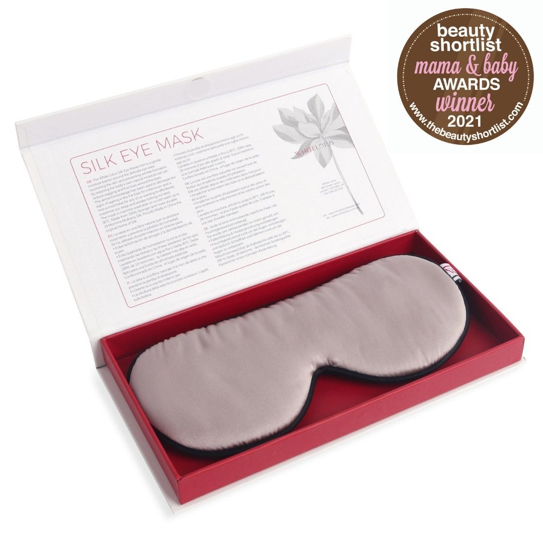 A pearl grey mulberry silk eye mask